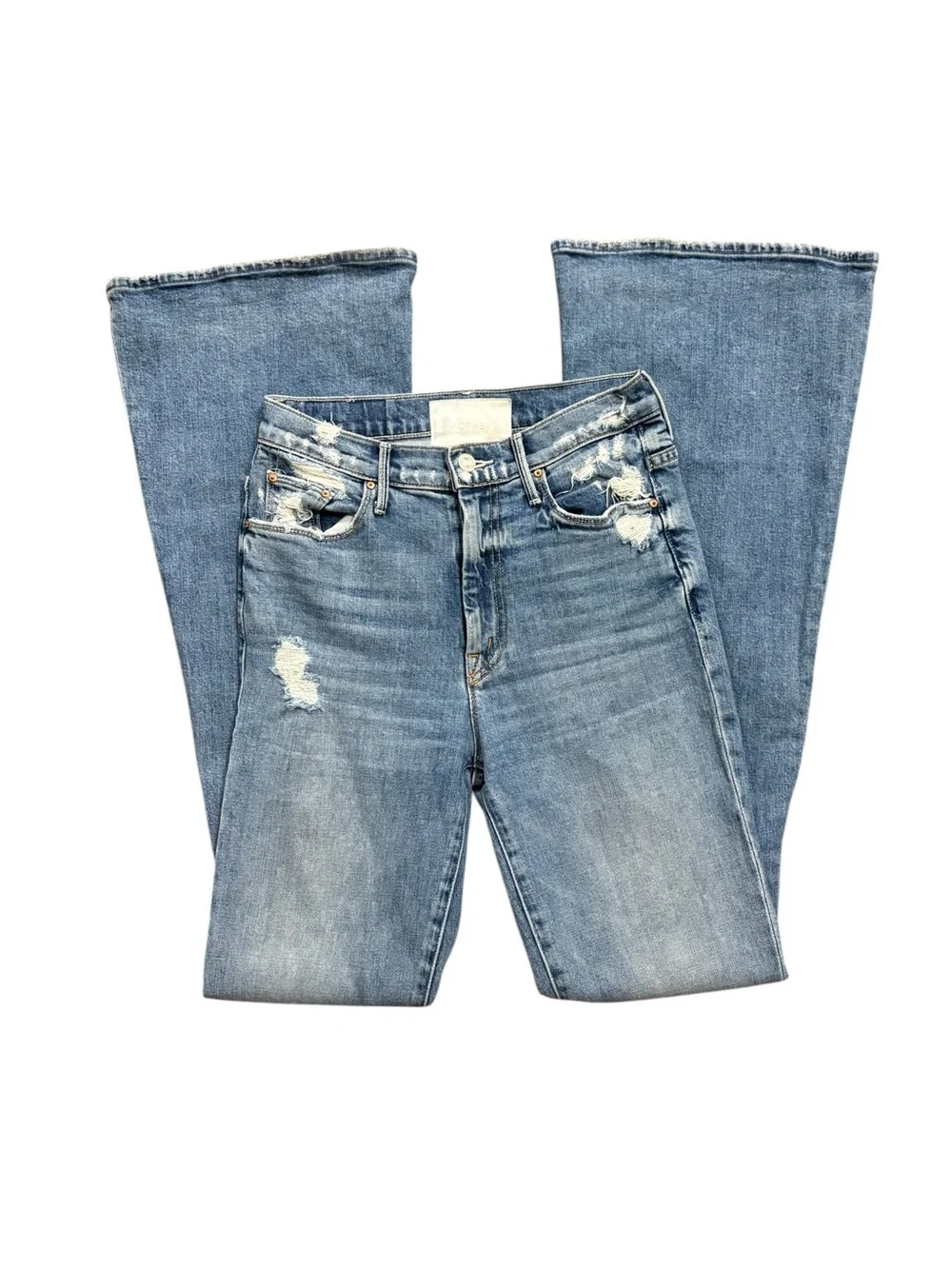Mother Superior The Super Cruiser Jeans On Holy Ground Wash Flare Distress Sz 26